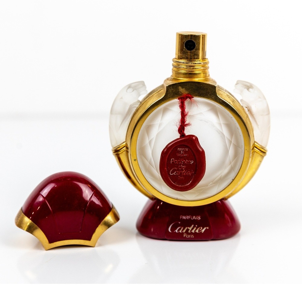 Vintage Panthere de Cartier Empty Perfume Bottle Frosted Red Gold 4.5 Inch Decor
